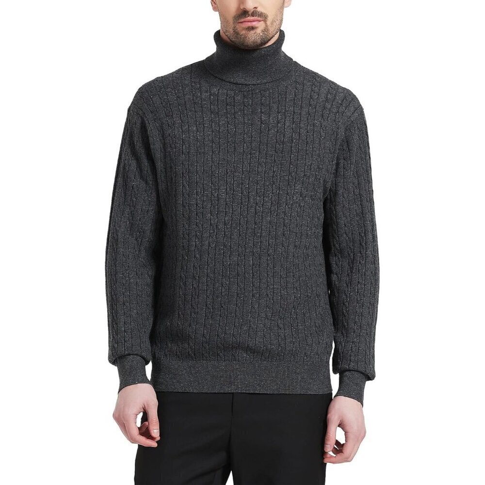 Men's Turtle Neck Pullover Wool Blend Lightweight Cable-Knit Pullover Sweater